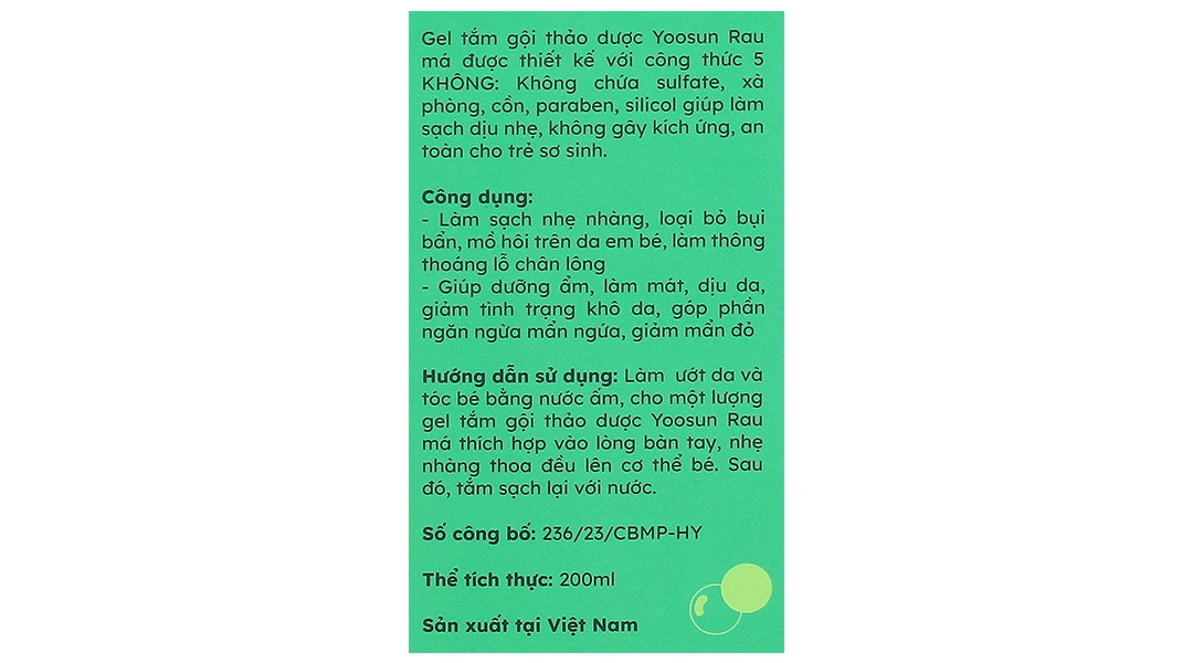 Gel tắm gội thảo dược Yoosun Rau má làm sạch, dưỡng ẩm và dịu da cho bé chai 200ml - 5